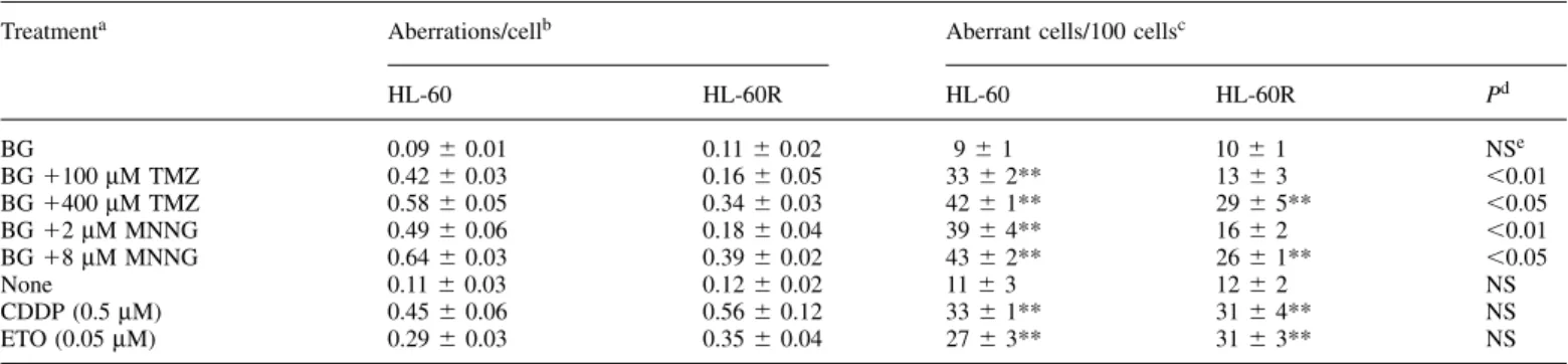 Table II. Chromosome aberrations induced by TMZ, MNNG, cisplatin (CDDP) or etoposide (ETO) in HL-60 and HL-60R cell lines