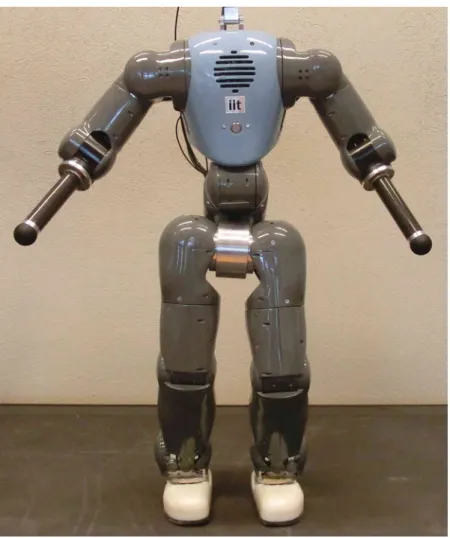Fig. 1. COmpliant HuMANoid Platform—COMAN, developed by IIT, and used in the experiments to demonstrate the possibility of using modified task space control for motion imitation.