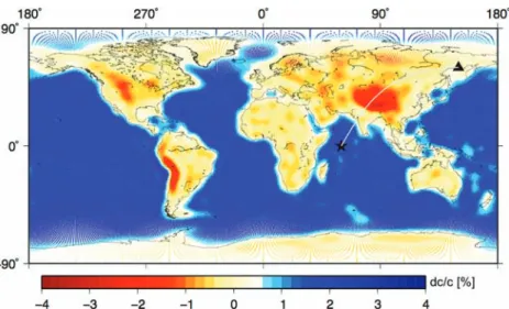 Figure 9. 150 s Love-wave phase-velocity map based on Crust-2.0 (Bassin et al. 2000) and an isotropic upper-mantle model