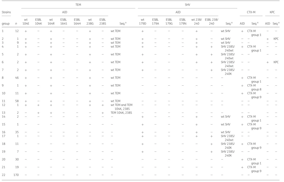 Table 2. Testing of 424 clinical Enterobacteriaceae strains using the ESBL line probe assay TEM SHV Strains AID Seq