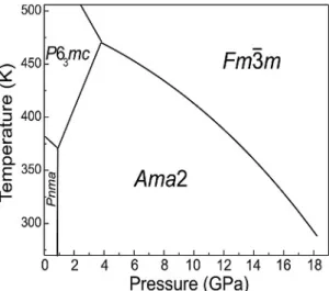 Fig. 4. p-T phase diagram of LiBH 4 from synchrotron powder dif- dif-fraction experiments (Dmitriev et al., 2008).