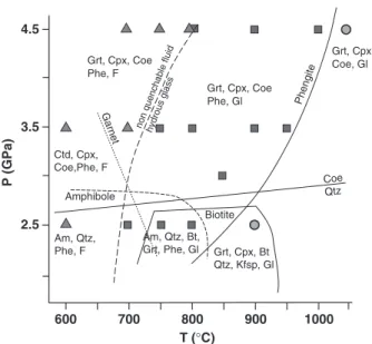 Fig. 3. P^Tstability fields of different parageneses of the main miner- miner-als in subducted pelites
