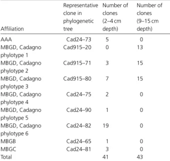 Fig. 3. Relative abundance of bacteria, archaea, Deltaproteobacteria, and sulfate-reducing bacteria of the Desulfosarcina/Desulfococcus branch (DSS) of Deltaproteo-bacteria as detected by CARD-FISH along the vertical profile in Lake Cadagno sediments