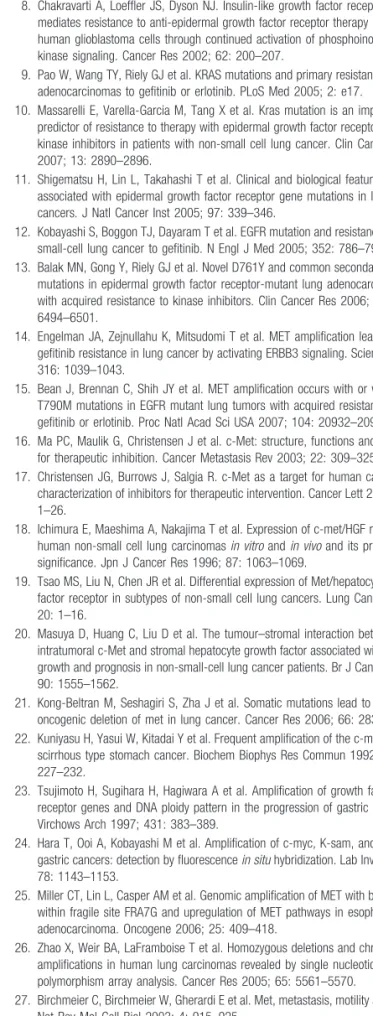 Table 4. ONCOBELL cohort: outcome of EGFR positive (FISH and/or mutation) patients according to MET gene copy number