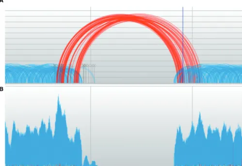 Figure 2. Visualization modes for structural variation detection. (A) Paired read alignments displayed in Arc mode