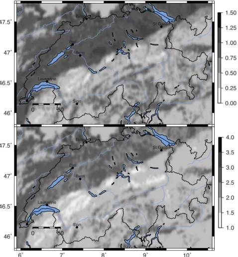 Figure 4. Top panel: regional macroseimic intensity amplification increments  I site computed following F¨ah et al