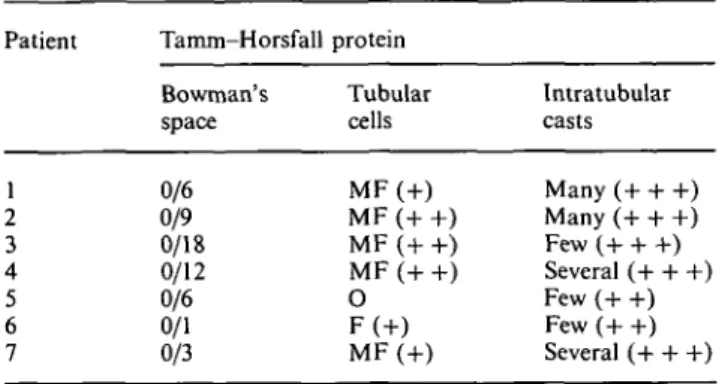 Table 3. Results of the immunofluorescence study with the antiserum to Tamm-Horsfall protein