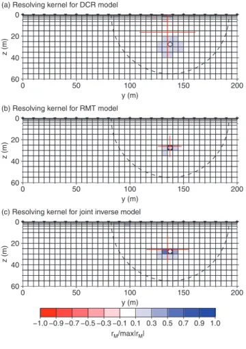 Figure 8. Resolving kernels derived from non-linear TSVD analyses for cell C in the shallow resistor