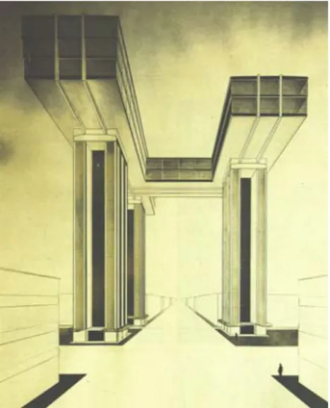Fig. 5: El Lissitzky ’ s Cloud Hook (Wolkenbü- (Wolkenbü-gel), Project 1924, Moscow Tretajkov Gallery.