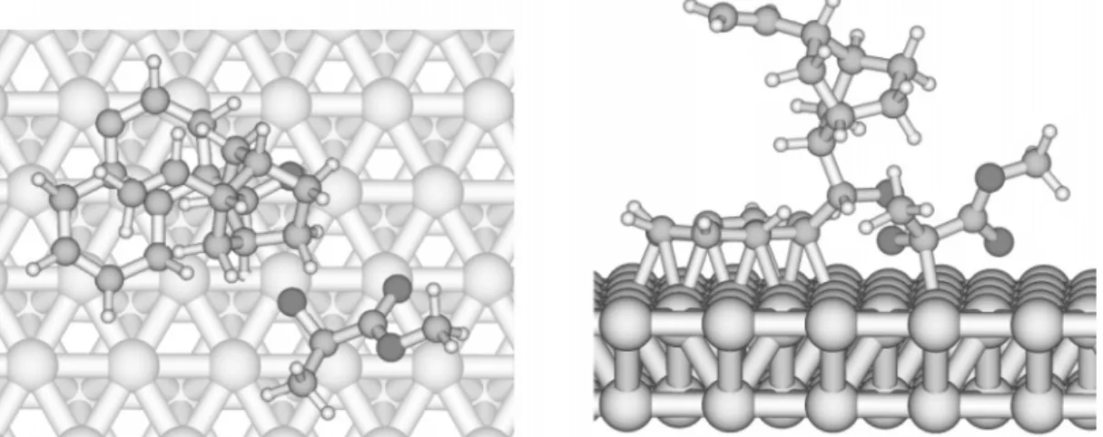 Figure 5 provides a three-dimensional view on the interaction between the adsorbed cinchonidine and  meth-yl pyruvate as it emerged from DFT calculations on a platinum cluster model