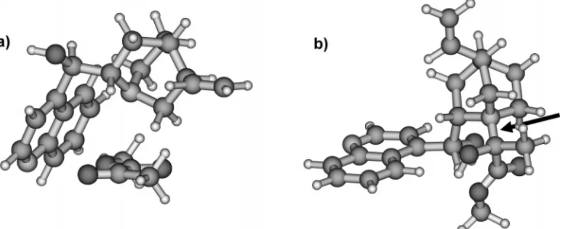 FIGURE 7. The left panel shows the shielding model proposed by Margitfalvi. One enantioface of the reactant is shielded by the modifier in closed conformation