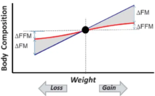 Figure 2. Schematic diagram depicting, in a normal-weight indivi- indivi-dual, the impact of changes in fat-free mass (FFM) on energy intake.