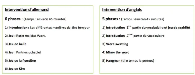 Tableau 5 : Phases des interventions d'allemand et d'anglais 