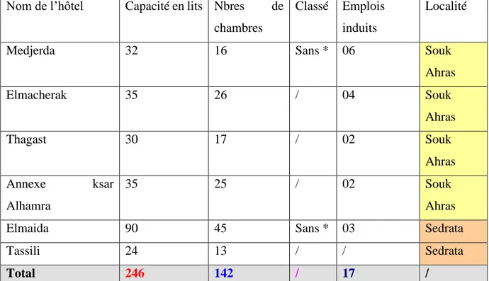 Tableau III 2 : hôtels non fonctionnels 