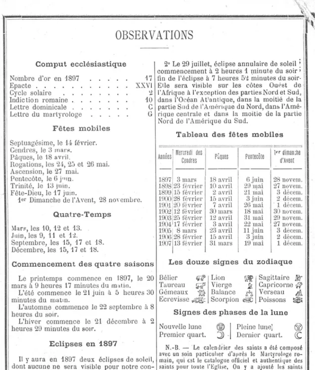 Tableau des fêtes mobiles