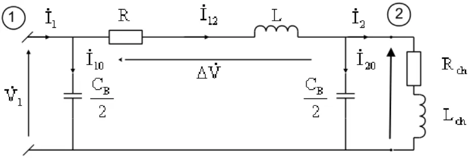Figure 1.14  Circuit équivalent d’une ligne à charge active inductive