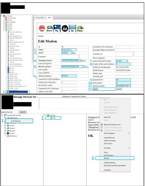Figure 7 . Deux visuels de l’ancienne interface tirée des procédures d’utilisation (Newsat)