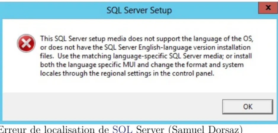 Figure 11 . Erreur de localisation de SQL Server (Samuel Dorsaz)