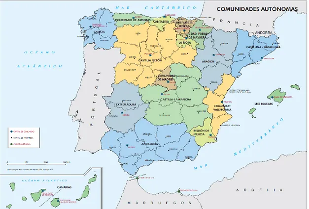 Figure 1. Administrative map of Spanish regions and provinces (source: IGN). 