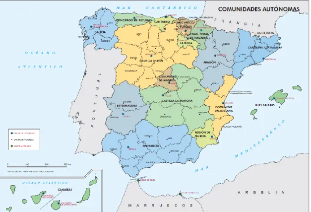 Figure 1. Administrative map of Spanish regions and provinces (source: IGN). 