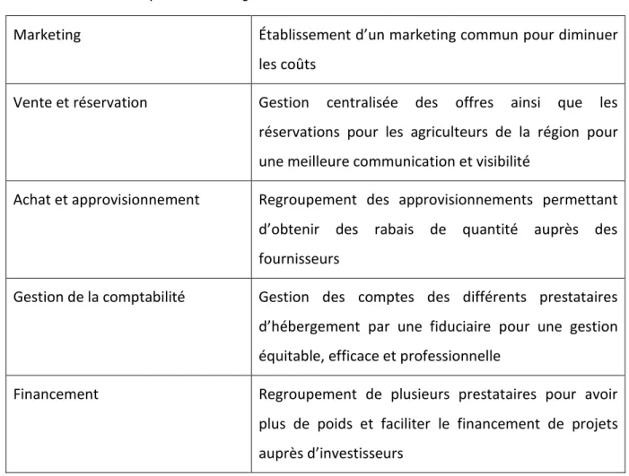 Tableau 6 : Secteurs de coopération et avantages 