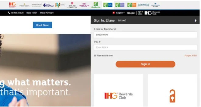 Figure 11 Log in on one of the hotels' websites 