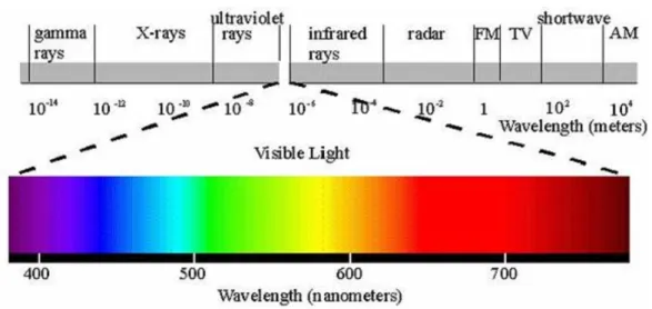 Figure 2.1. The lightspectrum going from blue on the left side (short wavelength) to red on the right side (long wavelength)