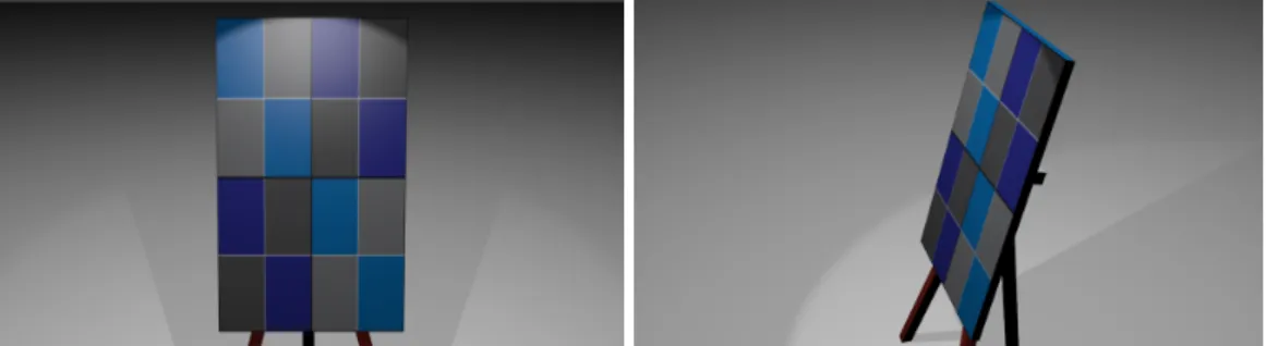Figure 3.11. The camera faces the textured canvas head on (left) and therefore no distortion occurs
