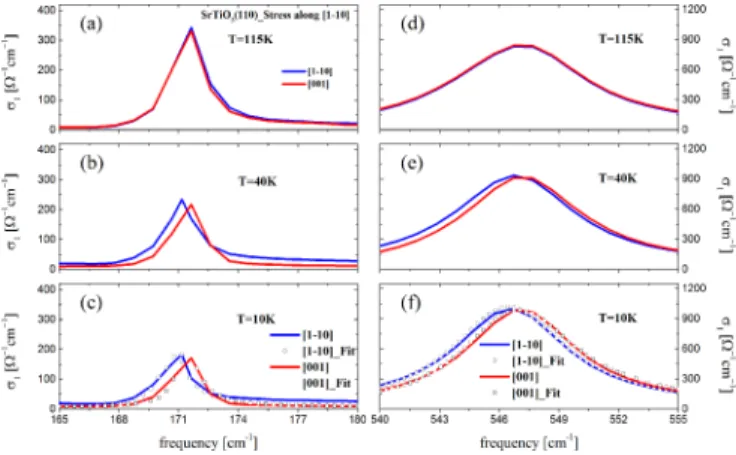 FIG. 2. Anisotropy of the phonon modes at 170 and 545 cm −1 along the [1-10] and [001] directions for STO (100)