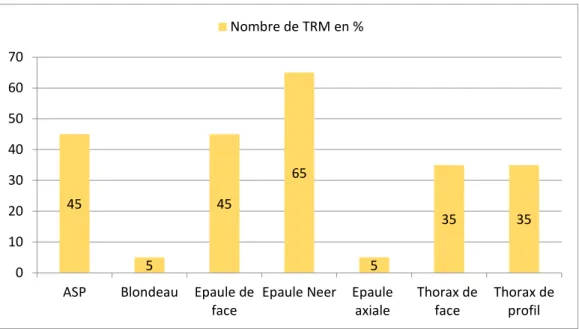 Graphique 6 – Utilisation de la fluoroscopie de positionnement pour les incidences du squelette axial et de l’épaule (N:20)  