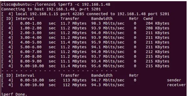 Figure 3 Iperf3, client qui se connecte au serveur 