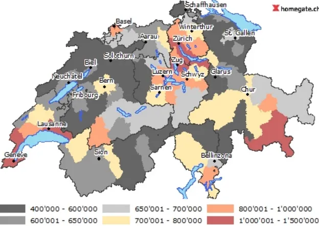 Figure 4 : Estimation du prix d’achat d’un appartement PPE en Suisse, en CHF 