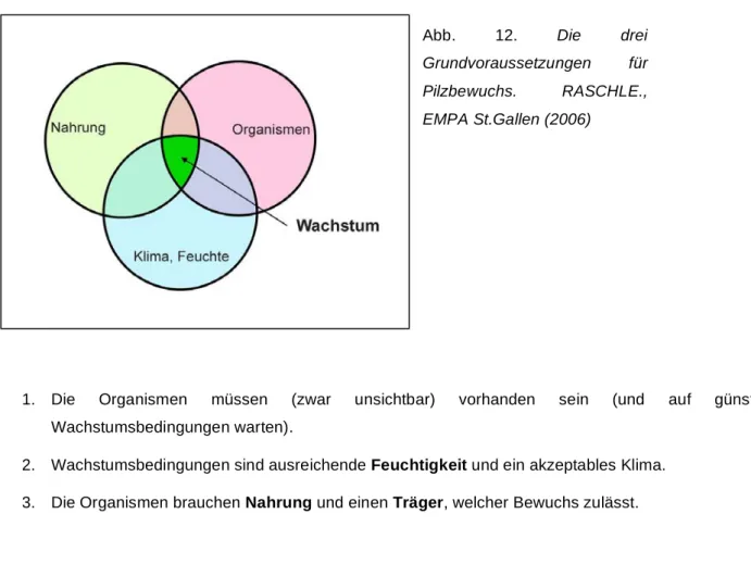 Abb.  12.  Die  drei  Grundvoraussetzungen  für  Pilzbewuchs.  RASCHLE.,  EMPA St.Gallen (2006)