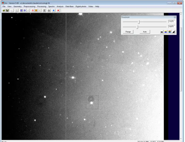 Figure 9 Une image ouverte dans IRIS avec une sélection rectangulaire sur l'étoile étudiée