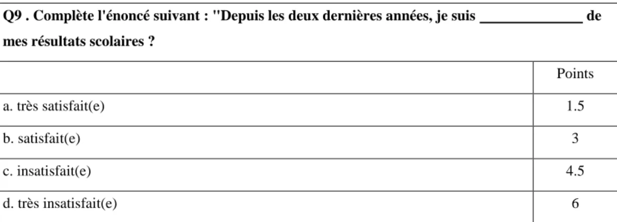 Tableau 1 : Exemples de cotation des modalités de réponses pour le questionnaire DEMS