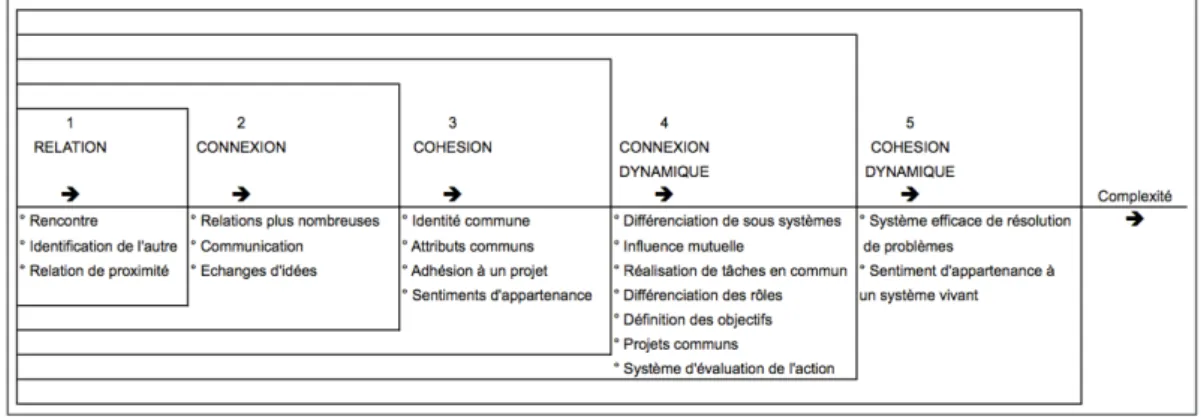 Figure 5. Cinq niveaux de collectifs jusqu’au partenariat (Dhume-Sonzogni, 2010, p. 126) 