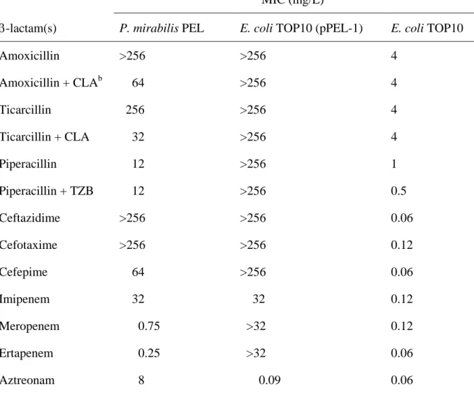 Table S1.  MICs of  β-lactams for NDM-1 and VEB-6 producing  P. mirabilis  PEL, NDM-1  producing E