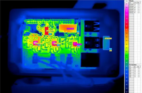 Figure 10 IR picture with VarioCAM, of existing sensor PCB just after being used in closed housing 