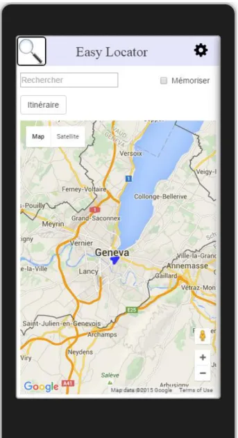 Figure 14 : Ecran de l’application prototype  (émulateur Apache Ripple – iPhone 5) 
