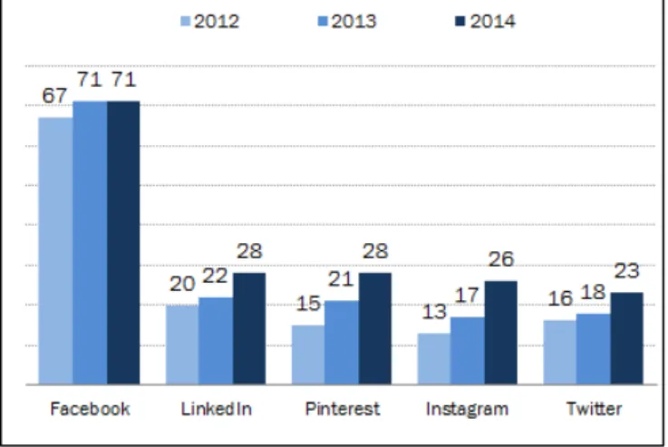 Figure 4: % of online adults following the social media websites by year