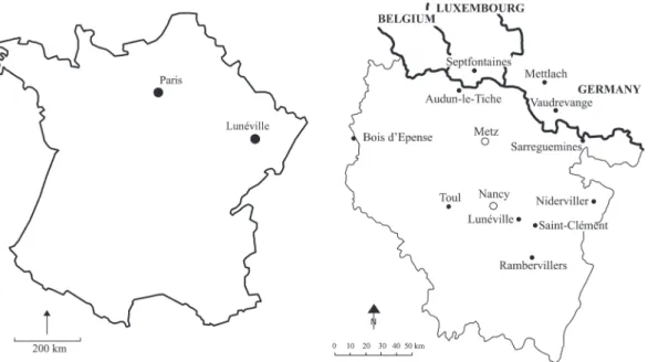 Figure 3. Left: Map of France with major 18 th  century white earthenware centres indicated