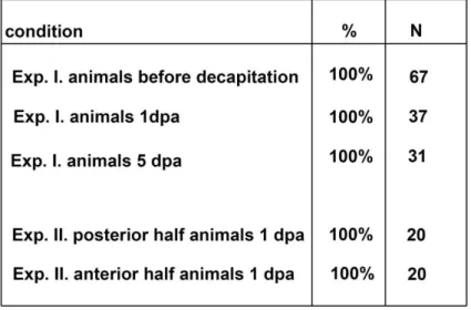 Table S1. Percentage of vibration induced body contraction. Experiment I: all animals before and 