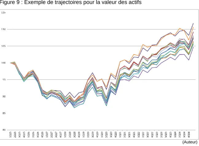 Figure 9 : Exemple de trajectoires pour la valeur des actifs 