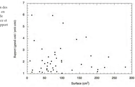 Fig. 1 :  répartition des  amulettes en  fonction de  leur surface et  de leur rapport