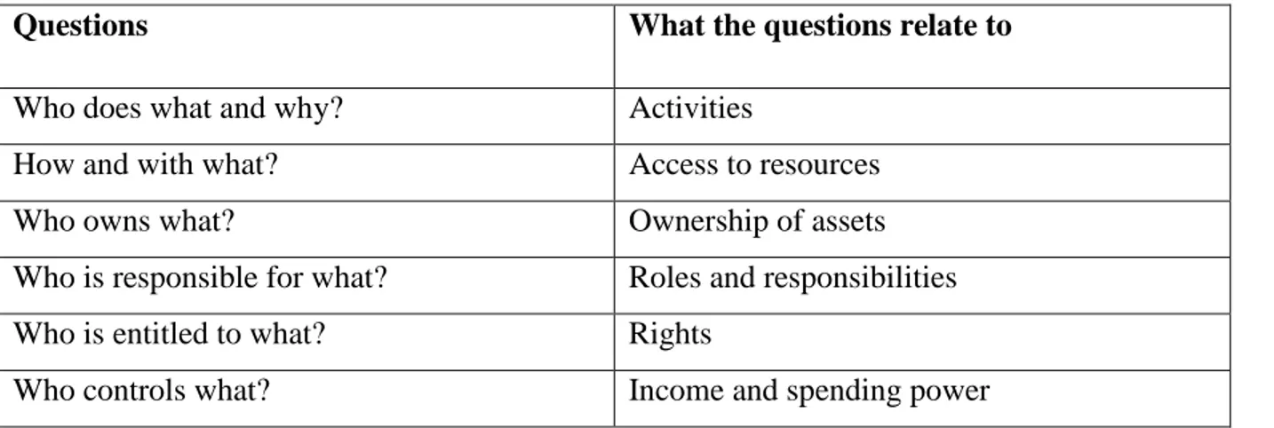 Table 1: Gender Analysis Questions and Answers 