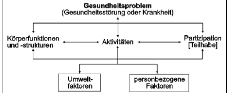 Abb. 2: Wechselwirkung zwischen den Komponenten der ICF  (World Health Organization, 2005, 21) 