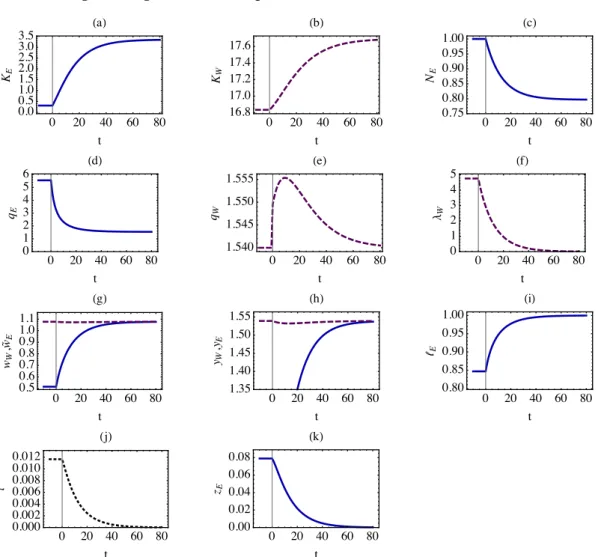 Figure B.2: Transitional dynamics implied by the model with wage-setting behavior and public social transfers