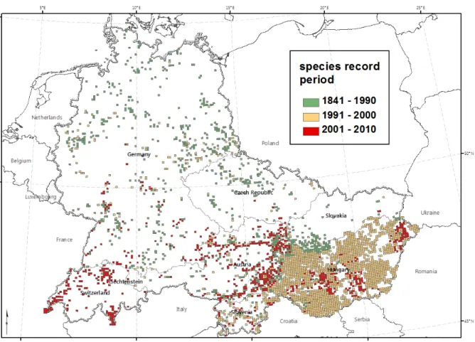 Fig. S3. The spread of Ambrosia artemisiifolia in Central and Eastern Europe (T. Mang  unpublished data)