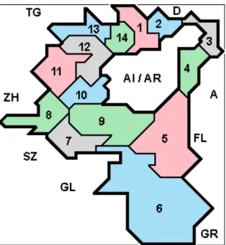 Abb. 1: Karte (ehemalige) Bezirke und jeweilige Publikationen 7