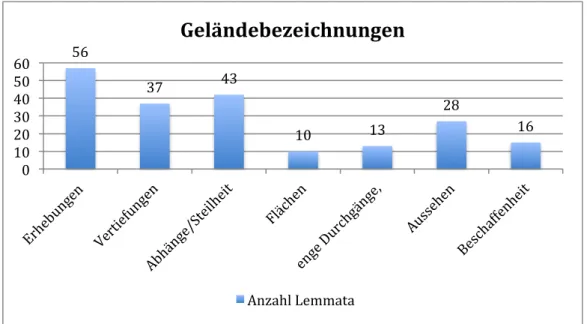 Abb. 9: Grafik Geländebezeichnungen nach Anzahl Lemmata